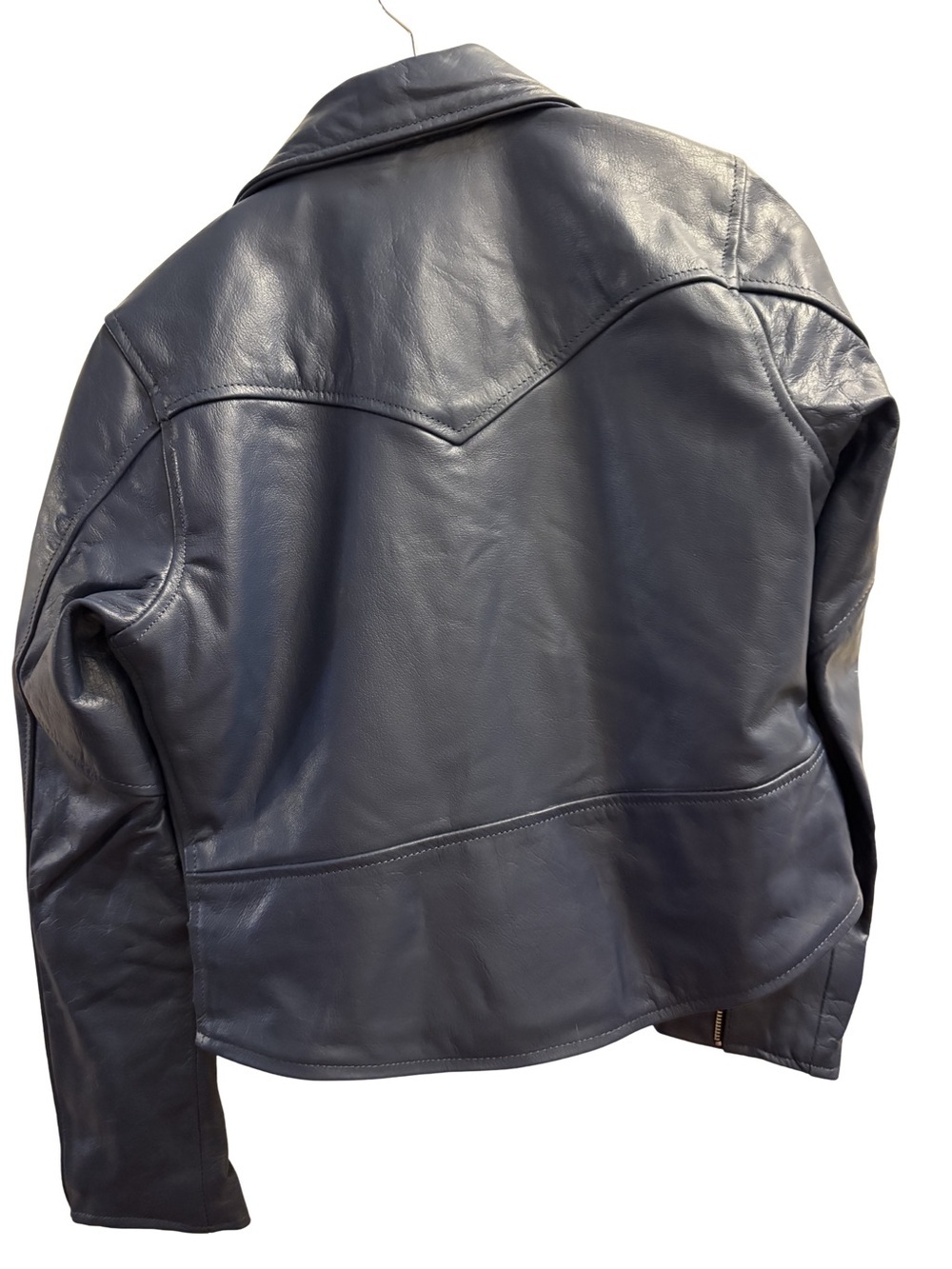 Straight To Hell Women’s Blue Leather Motorcycle Jacket - Picture 3 of 7